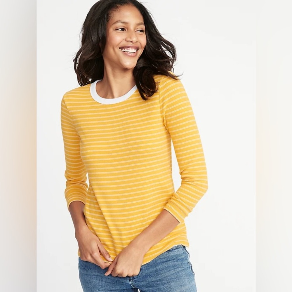 Old Navy Slim-Fit Soft-Brushed Bracelet-Sleeve Tee for Women Yellow Stripe